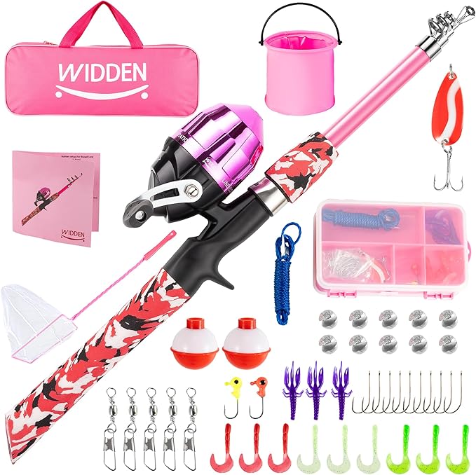 Kids Fishing Pole, Portable Telescopic Kids Fishing Poles for Boys and Girls, Fishing Rod and Reel Combo Kit with Tackle Box, and Fishing Net, Best Fishing Pole for Toddler Youth