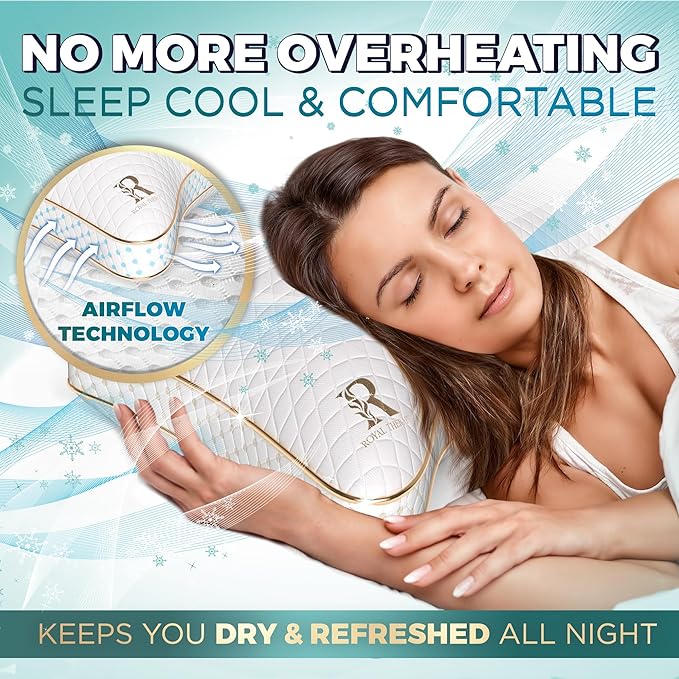Royal Therapy Queen Memory Foam Pillows - Shredded Memory Foam Pillow for All Sleep Positions - Medium Firm Pillow with Adjustable, Bamboo Rayon Cover, CertiPUR-US, Oeko-TEX Certified