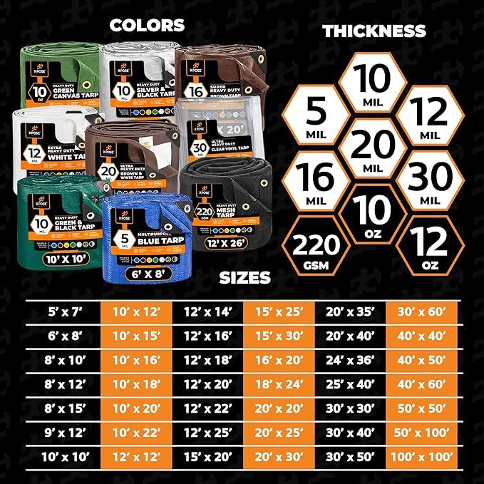 Multipurpose Protective Cover Brown Poly Tarp 9' x 12' (2-Pack) - Durable, Water Resistant, Weather Resistant - 5 Mil Thick Polyethylene - by Xpose Safety