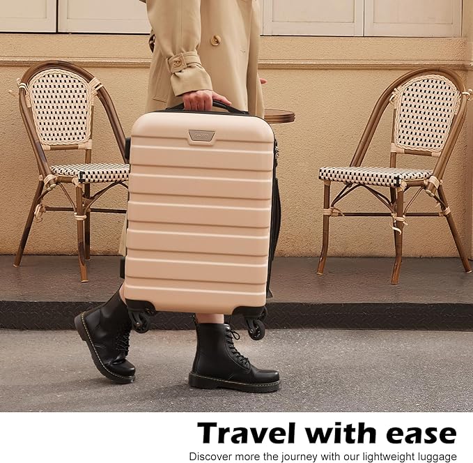 Coolife Luggage 3 Piece Set Suitcase Spinner Hardshell Lightweight TSA Lock (apricot white, 3 piece set(20in24in28in))
