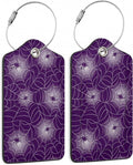 Halloween Luggage Tags Set of 2 Purple Spider Web Leather Suitcase Tags with Stainless Steel Loop and Privacy Cover for Women Men Travel Luggage Accessories
