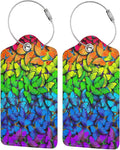 2 Pack Luggage Tag for Suitcases, Colorful Backpack Tag with Beautiful Butterflies Pattern Leather Suitcase Tags Identifiers with Privacy Name Address Labels & Durable Steel Loop for Women Men Travel