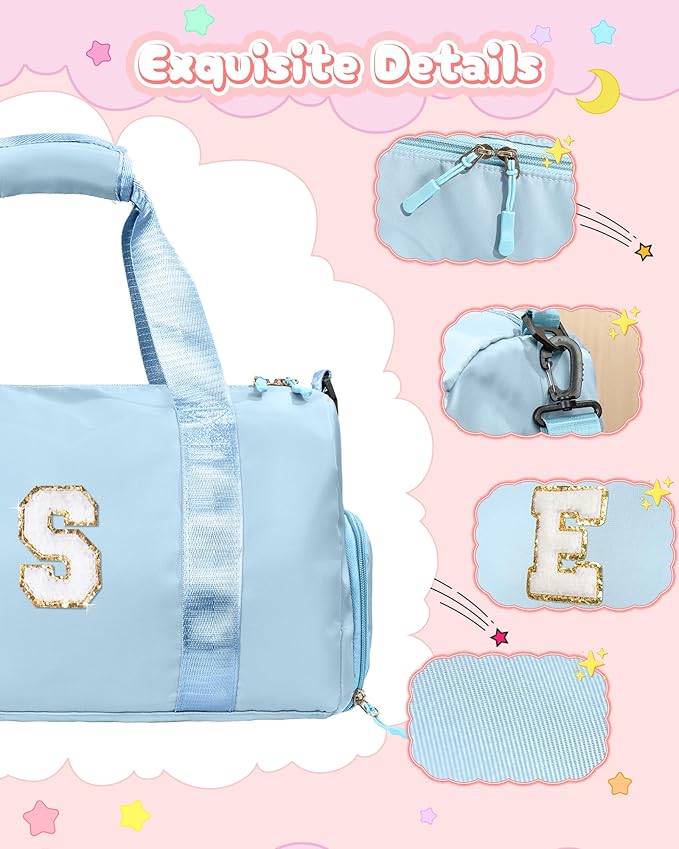 Birthday Gifts for 3 4 5 6 7 8 9 10 11 12 Year Old Girls-Girl Gym Bag with Shoe Compartment, Kid Personalized Weekender Ballet Bags, Initial Travel Tote with Makeup Pouch (Letter B)