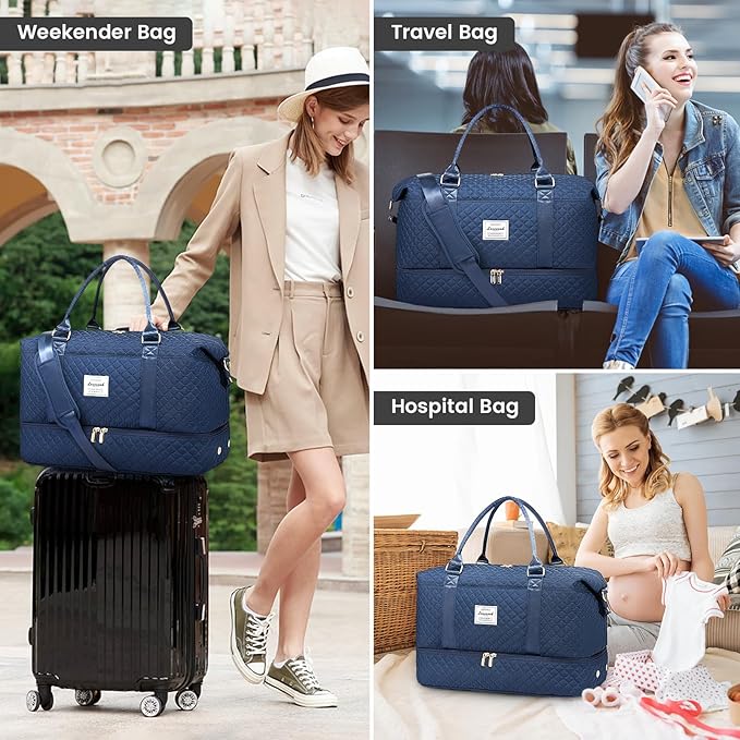 LOVEVOOK Travel Duffle Bag,Weekender Bags for Women with Shoe Compartment，Carry on Overnight Bag with Toiletry Bag,Gym Duffel Bag with Wet Pocket, Hospital Bags for Labor and Delivery