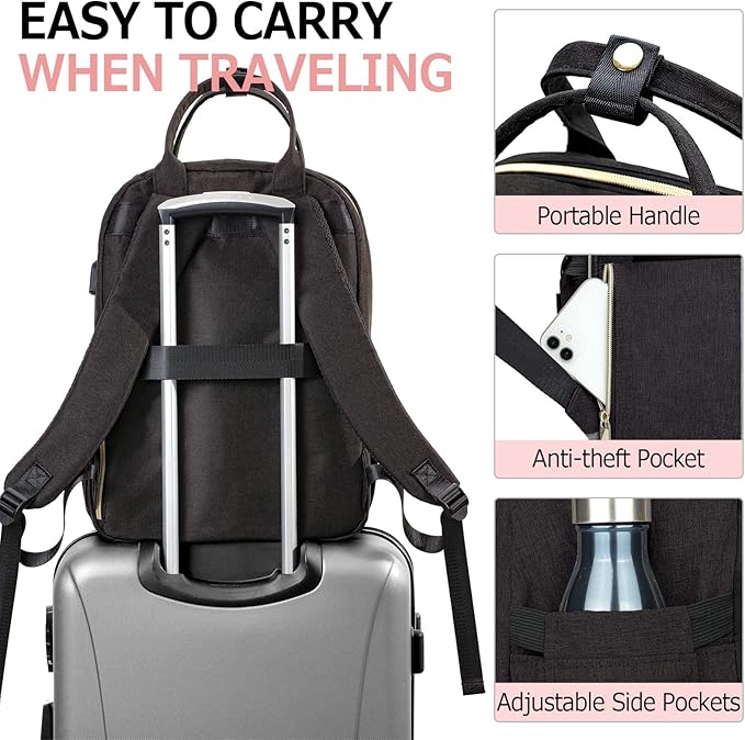 Laptop Backpack for Women Men, School Backpacks for Teens Girls Boys, 17.3 Inch Work Laptop Bag with USB Port Charging, Water Resistant College Bookbags for Girls, Black