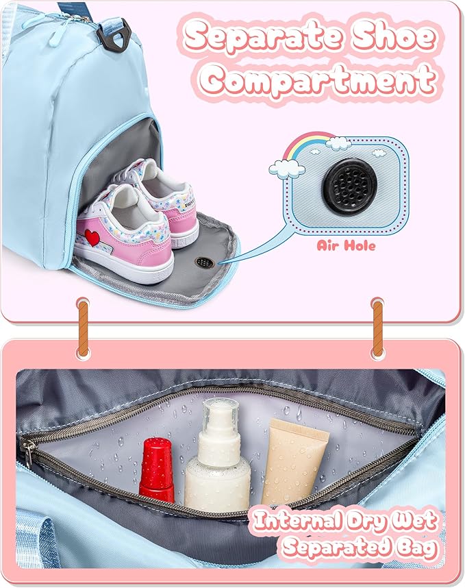 Birthday Gifts for 3 4 5 6 7 8 9 10 11 12 Year Old Girls-Girl Gym Bag with Shoe Compartment, Kid Personalized Weekender Ballet Bags, Initial Travel Tote with Makeup Pouch (Letter B)