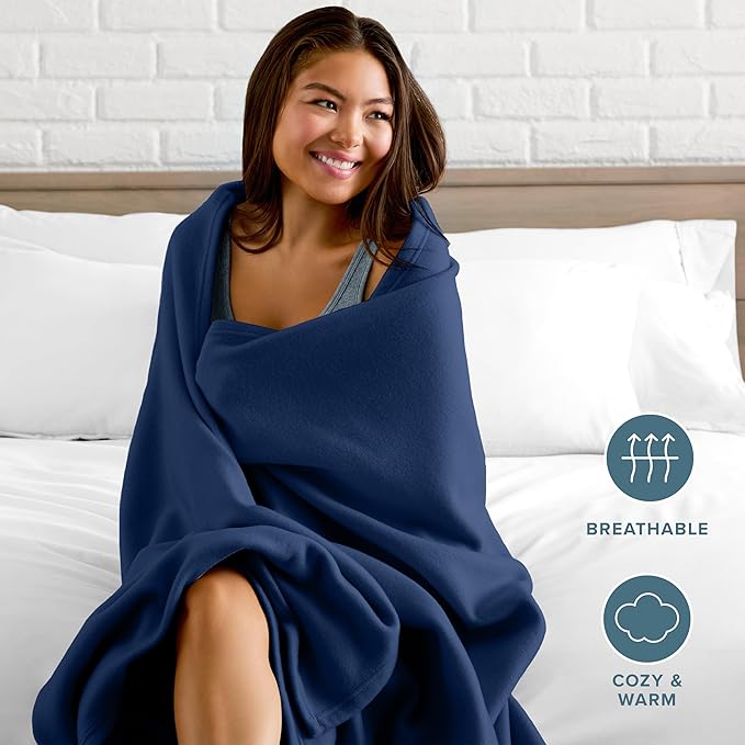 Bare Home Polar Fleece Blanket - Extra Long - Dark Blue - Warm & Cozy - Premium Fleece - Throw for Bed, Sofa, Camping, Travel and Cold Nights - Lightweight (Twin/Twin XL, Dark Blue)
