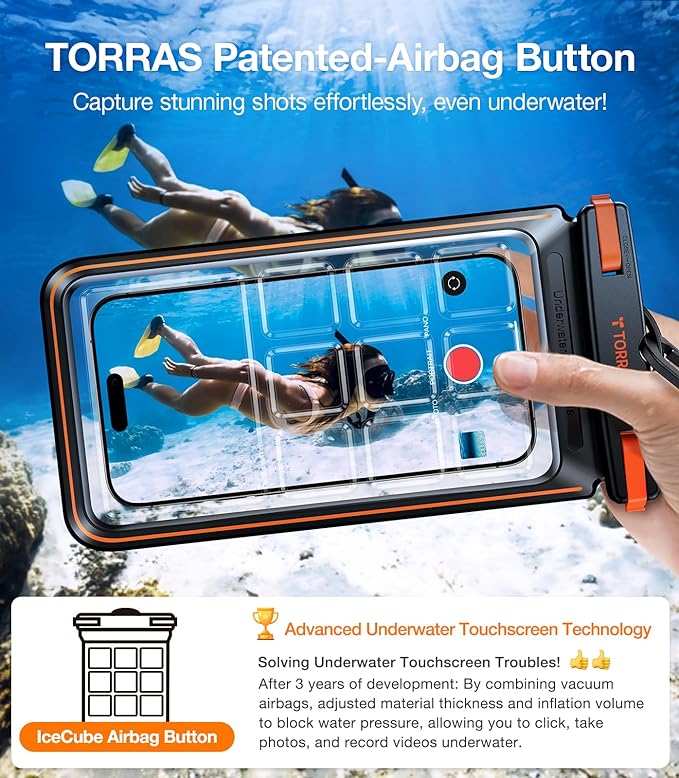 TORRAS IPX8 Waterproof Phone Pouch Floating, Underwater Screen Touchable, Water Proof Case with Lanyard for iPhone 16 Pro Max 15 S25, Cellphone Dry Bag Cruise Essentials 7.0 inch, Black