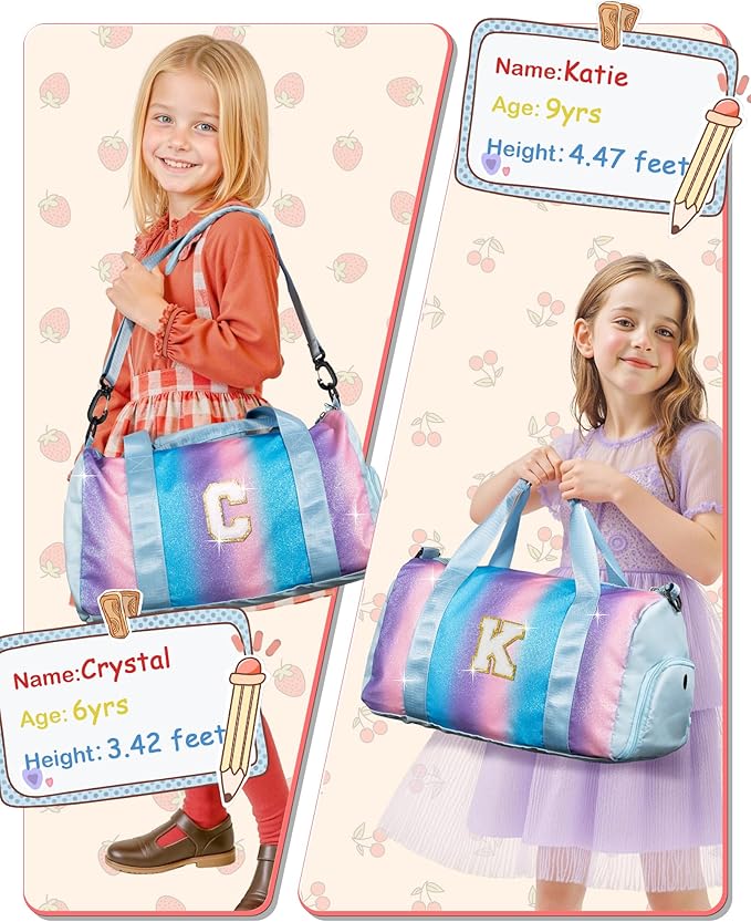 Valentines Day Gifts for Her-Girl Gym Bag with Shoe Compartment, Kid Personalized Weekender Overnight Bags, Initial Travel Tote with Makeup Pouch, Girls Kids Easter Gift (Letter V)