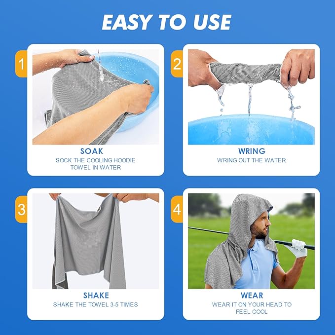 3 Pack Cooling Hoodie Towels for Neck and Face, UPF 50 Sun Protection & Instant Cooling, Ice Towels for Hot Weather, Soft Breathable Towel for Sport, Work Out, Gym, Camping & More Activities