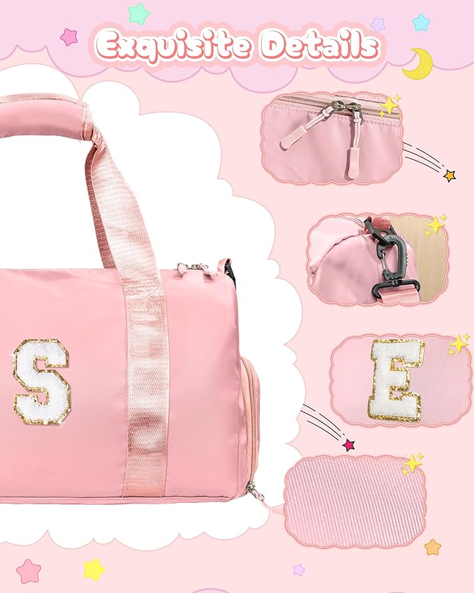 Easter Gifts for Kids-Girl Gym Bag with Shoe Compartment, Kid Personalized Weekender Overnight Bags, Initial Travel Tote with Makeup Pouch, Valentines Day Gift for Girls (Letter R)