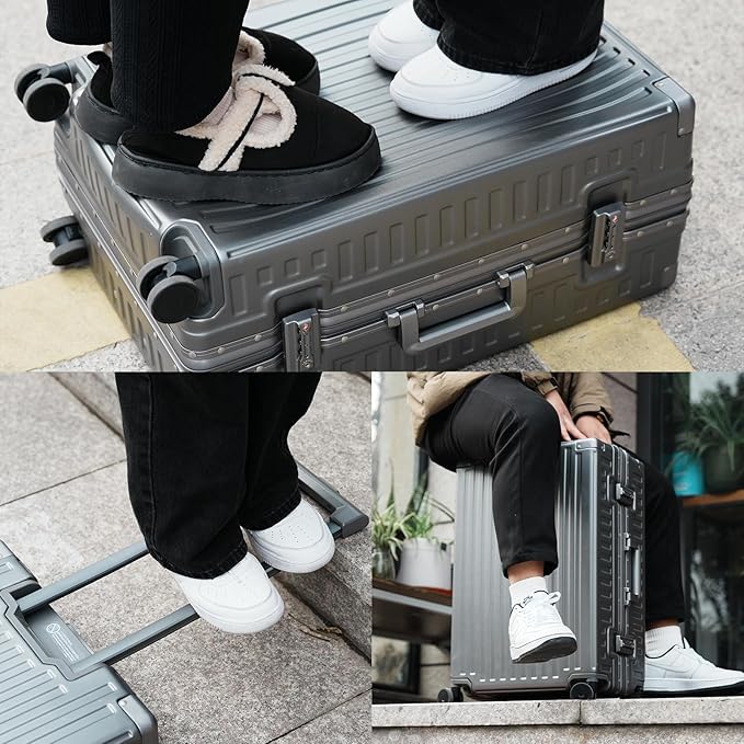 ROAMING Zipperless Luggage 28 Inch with Aluminum Frame, Checked-Large Lightweight 3-Layer PC Hard Shell Suitcase with Spinner Wheels, Metal Travel Luggage with Three TSA Locks, gray