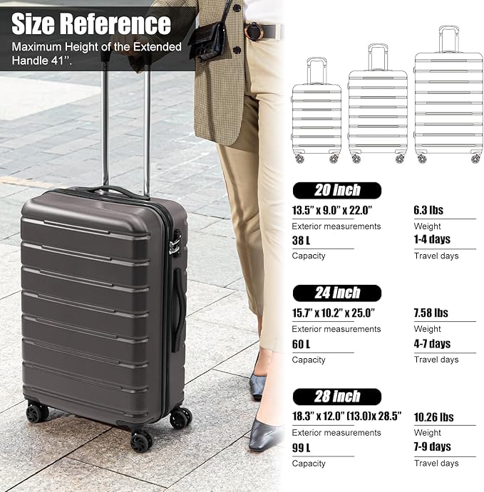 Coolife Luggage Suitcase Carry-on Spinner TSA Lock USB Port Expandable (only 28’’) Lightweight Hardside Luggage (Purple, 3 piece set)