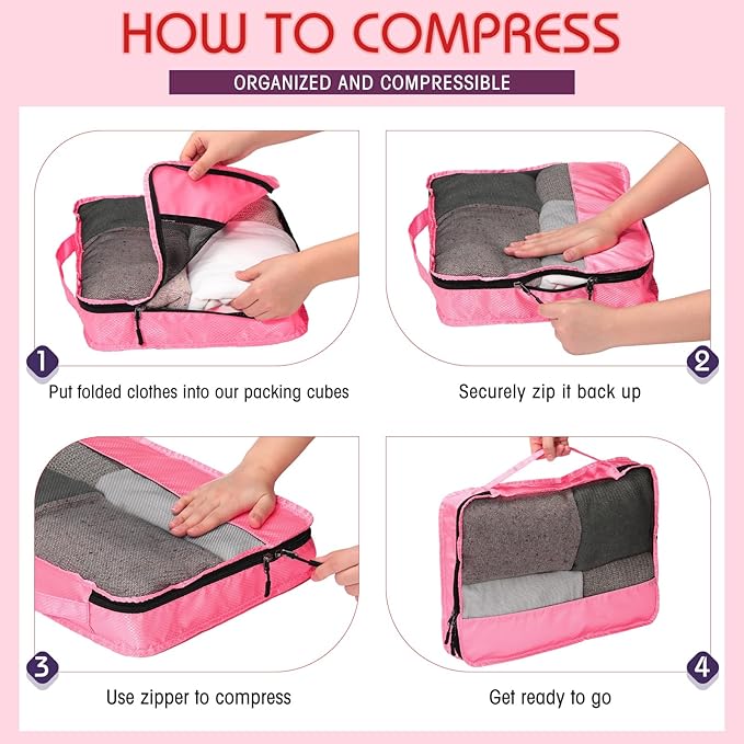 5 Pcs Packing Cubes for Suitcase Large Travel Cubes Carry on Luggage Organizer Bags for Clothes Accessories(S,Purple)