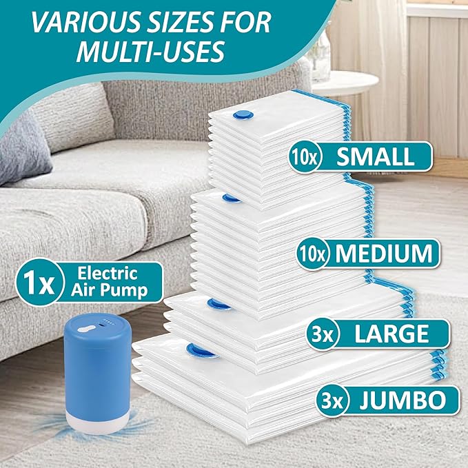 26 Pack Space Saver Storage Bags with Electric Air Pump