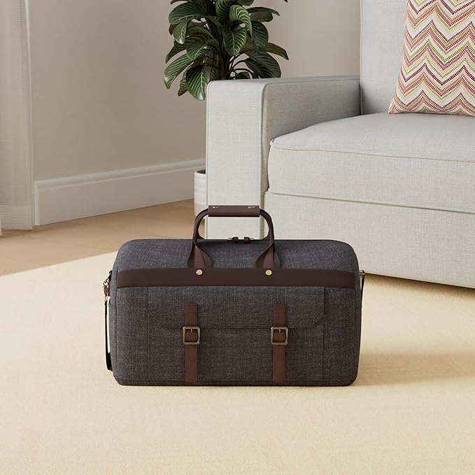Duffle Bag for Men Waterproof Genuine Leather Canvas Travel Duffel Bags for Women Overnight Weekender Bag for Traveling