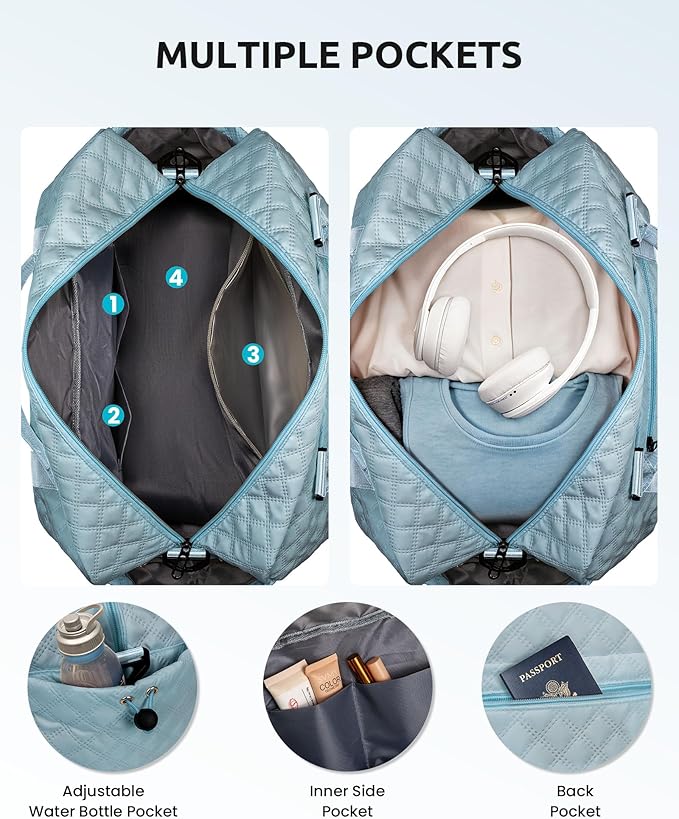 Weekend Bag | Personalized Monogram & Wet Pocket | Lady's Overnight Travel Carrier with Makeup Bag as Gift