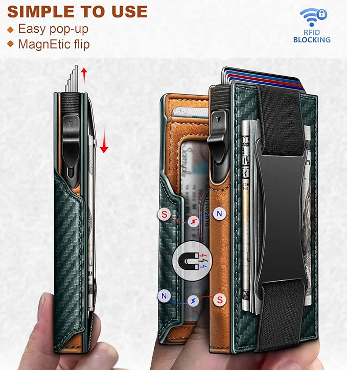 BULLIANT Men Wallet Gift Boxed,Slim Front Pocket Wallet Money Clip Card Holder 3.8"x2.7",Pop-up Access