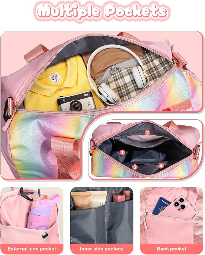 Valentines Day Gifts for Her-Girl Gym Bag with Shoe Compartment, Kid Personalized Weekender Overnight Bags, Initial Travel Tote with Makeup Pouch, Girls Kids Easter Gift (Letter V)