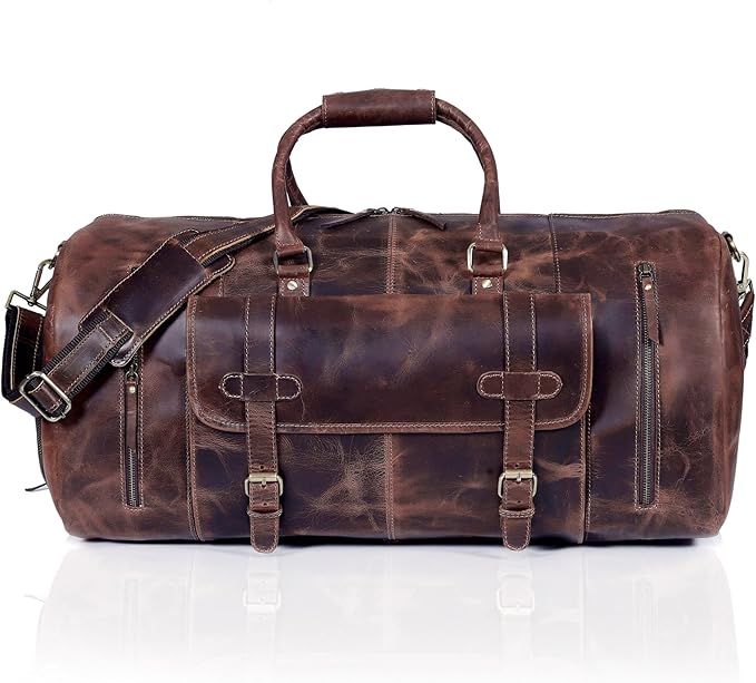 20 Inch Leather Duffel Bags for Men and Women Full Grain Leather Travel Overnight Weekend Leather Bags Sports Gym Duffel for Men