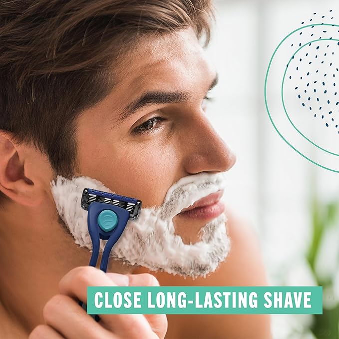 Preserve Shave 5 Razor Blades Refills - 5 Blade Razors for Men & Women - Ceramic Coated Shavers for Comfort with Aloe-Cocoa Butter Strip - Reusable Shaving Refill - 4 Pack