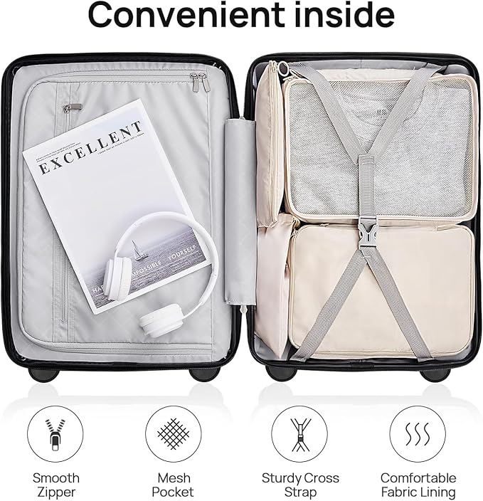 Carry on Luggage 22 X 14 X 9 Airline Approved, 20 Inch Luggage for 3-5 Days Travel, Double Spinner Wheels, 100% Hardshell PC, TSA Lock (09-Grey, Carry-On 20-Inch)