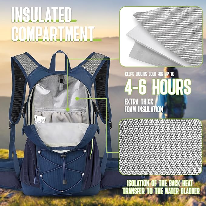 N NEVO RHINO Hydration Backpack, 18L Multipurpose Hiking Backpack with 3L Water Bladder, Water Backpack Insulated Hydration Pack Ideal for Hiking and Cycling