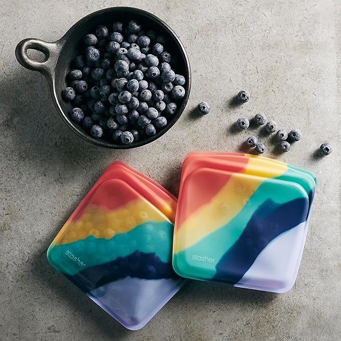 Stasher Premium Silicone Reusable Food Storage Bags, 6-Pack, Multi, Multi-Use Food Storage Bags, Lunch Bag, Travel Containers, BPA Free, Leak-free, Dishwasher-Safe, Eco-friendly