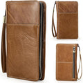 Top Grain Leather Travel Passport Wallet Holder for Man & Woman, Handmade with Three-Layer for 4 Passports & Multi Cards, RFID Blocking Large Capacity for Cards/Passports/Tickets, Brown