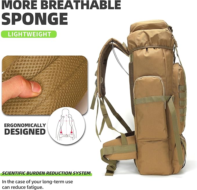 King'sGuard 70L Camping Hiking Backpack Tactical Backpack Military Molle Rucksack Backpack for Outdoor