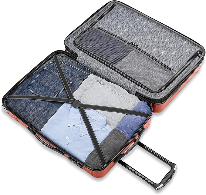 Samsonite Omni 2-24" Medium Checked Hardside Luggage with 360° Spinner Wheels - Scratch Resistant Hardshell - TSA Lock, Airline-Approved - Expandable Lightweight Polycarbonate Shell, Brick Orange
