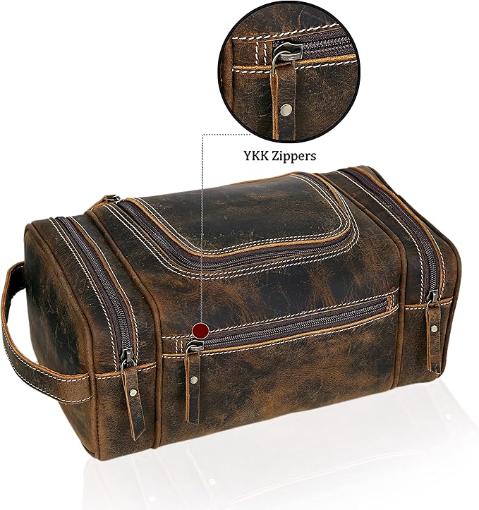 VC VINTAGE COUTURE Leather Toiletry Bag for Men Extra Large Leather Men's Toiletry Bag for Traveling Real Leather Dopp Kit for Men Leather Shaving Bag for Travel