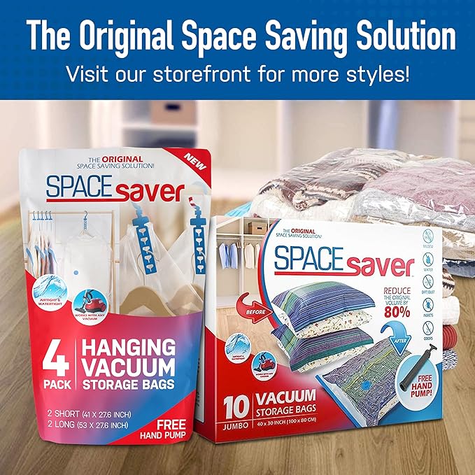 5 Pack Medium Vacuum Storage Bags for Comforters, Blankets & Clothes – Vacuum Sealed Compression Bags with Hand Pump – Space Saver Storage Bags for Bedding, Moving, Travel & Organization