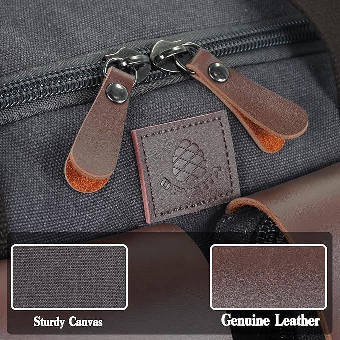 Canvas Duffle Bag for Men 50L Travel Duffel Bags Expandable Genuine Leather Duffel Overnight Weekender Carry On Bag Two Zipper Pockets Travel Bag (Grey, Large-50L)