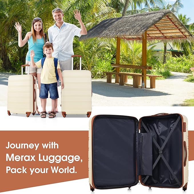 Merax Luggage sets of 13 Piece 16 20 24 28 IN Carry on Luggage sets 4 piece Hardcase White and Brown Luggage Expandable Suitcase Set with Wheels