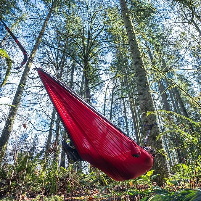 Grand Trunk Double Deluxe Parachute Nylon Hammock - 500lb Capacity Camping Hammock, 10.5x6.5ft, Lightweight & Durable (Navy/Light Blue)