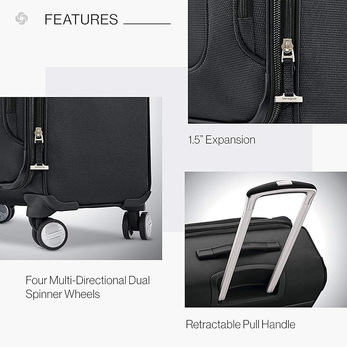 Samsonite Solyte DLX Softside Expandable Luggage with Spinner Wheels, Midnight Black, Carry-On 20-Inch