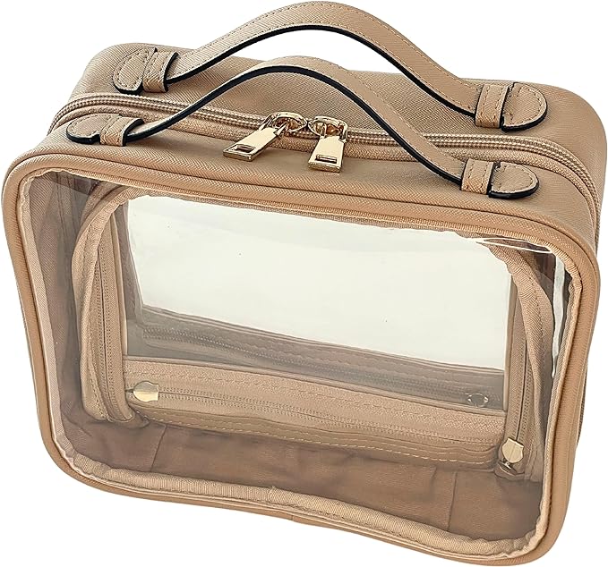 JAZD Clear Makeup Bag Toiletry Bag for Women Cosmetic Case Large Capacity Travel Make Up Bag Organizer Transparent Storage Compartment TSA Approved