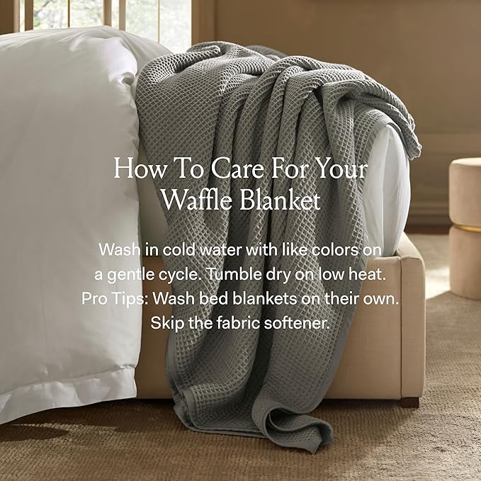 BOLL & BRANCH Waffle Bed Blanket - King/Cal King, Shore - Luxury 100% Organic Cotton - Soft, Lightweight and Breathable - Textured Waffle Weave Design