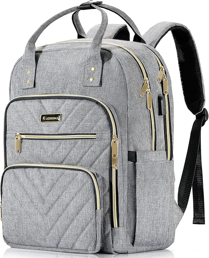 Travel Backpack for Women, 15.6 Inch Work Laptop Backpack, Water Resistant Backpack for Business with USB Charging Port, Anti-theft Student Teacher Bookbags, Large Daypacks for Women, Grey