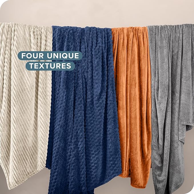 Bare Home Textured Fleece Blanket - Full/Queen - Ultra-Soft Lightweight for Bed, Sofa, and Couch - Luxury Microplush - Cozy Warm Blanket (Full/Queen, Ribbed Dark Blue)