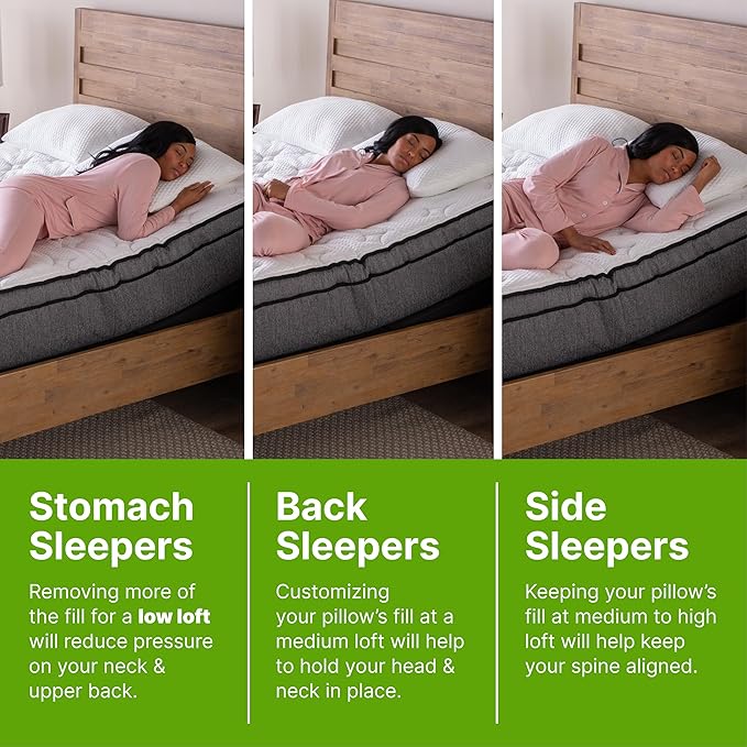 GhostBed Shredded Memory Foam Pillow with Adjustable Gel Memory Foam and Cooling Breathable Cover - Queen Size Shredded Memory Foam Pillows CertiPUR-US Certified 2-Pack