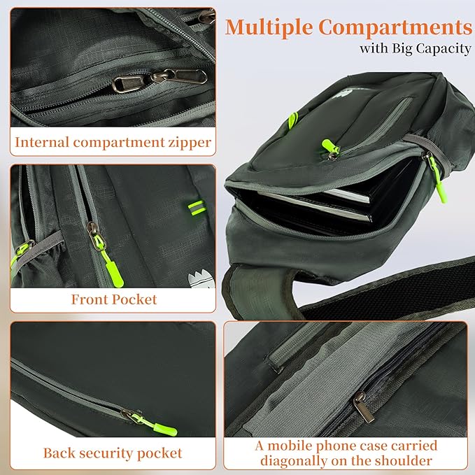 Small Sling Backpack, Lightweight Crossbody Backpack,Foldable Cross Body Bag for Men Women,Shoulder Bag for Sport Outdoors Hiking Traveling