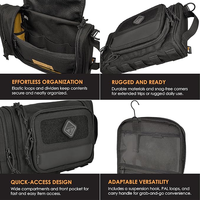 HAZARD 4 Reveille: Rugged Grooming Kit/Heavy-Duty Toiletry Bag - Black, 11.8 x 8.3 x 4.7 inches