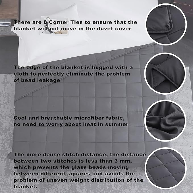 L'AGRATY Weighted Blanket Queen Size (Dark Grey, 60''x80'' | 25 lbs) Cooling Breathable Heavy Blanket with Glass Beads for Adults