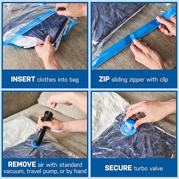 10 Pack Jumbo Vacuum Storage Bags for Comforters, Blankets & Clothes – Jumbo Vacuum Sealed Compression Bags with Hand Pump – Space Saver Storage Bags for Bedding, Moving, Travel & Organization