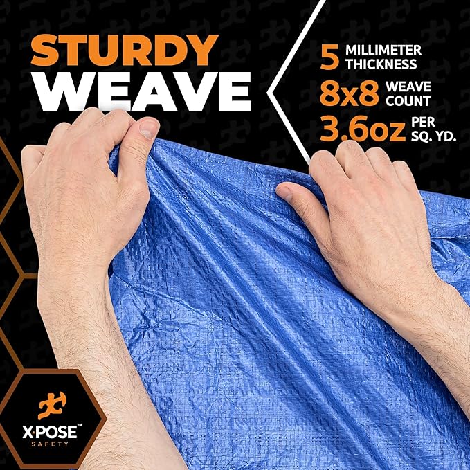 Better Blue Poly Tarp 50' x 100' - Multipurpose Protective Cover - Lightweight, Durable, Waterproof, Weather Proof - 5 Mil Thick Polyethylene - by Xpose Safety