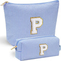 YOOLIFE Preppy Makeup Bag Travel Makeup Bag - Initial Cosmetic Bag Cute Makeup Bag Travel Essentials Small Makeup Bag with Zipper Makeup Bag Organizer Personalized Gifts for Her Preppy Stuff Letter P