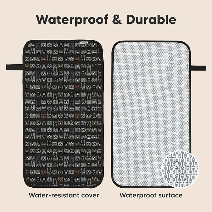 KeaBabies Portable Diaper Changing Pad, Easy Wipe Clean - Foldable Waterproof Baby Changing Mat for Diaper Bag, Compact, Lightweight, 25x13 Baby Changer Travel Essential, Machine Washable (Pixel)