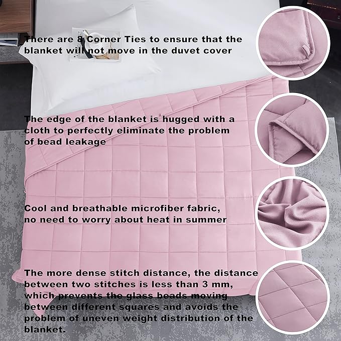 L'AGRATY Weighted Blanket - 40"x60" 7lbs Cooling Breathable Microfiber Material with Glass Beads Small Blanket All-Season Summer Fall Winter Soft Thick Comfort